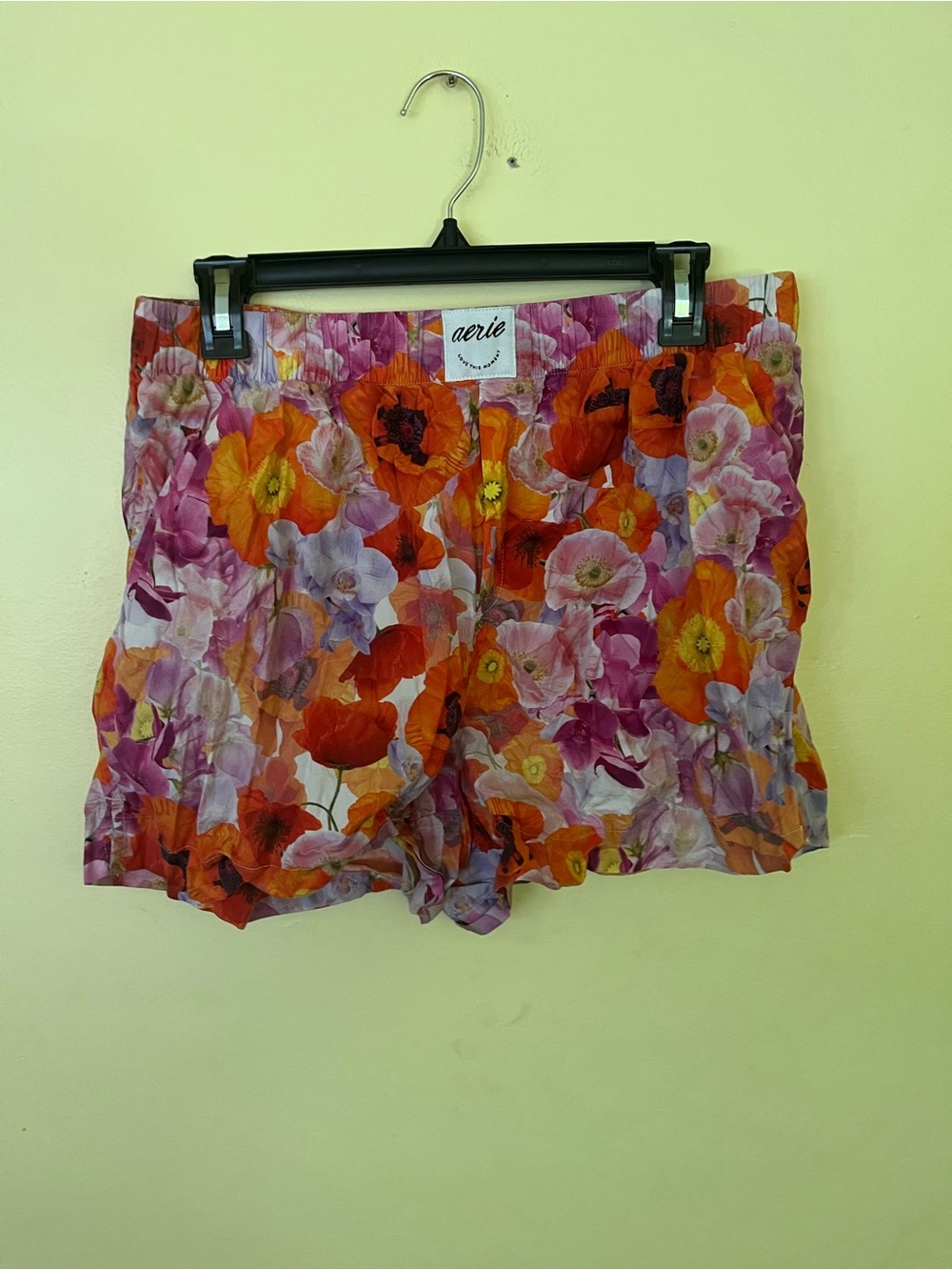 aerie Floral Poppy Print Shorts - Pink & Orange